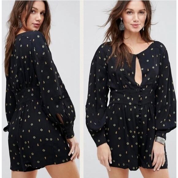 Free People Love Grows Black Long Sleeve Romper sz S - Picture 4 of 11